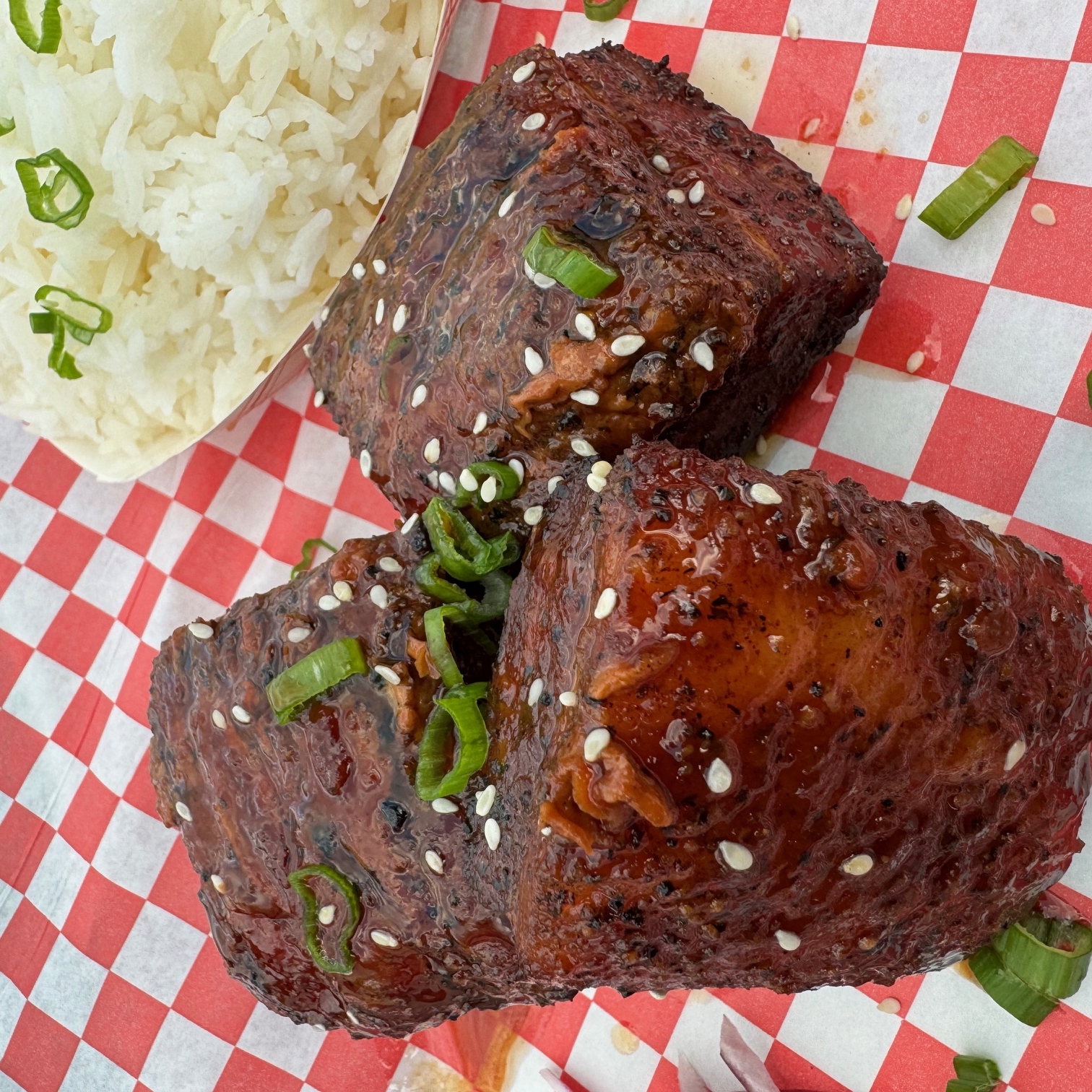 Smoked Charsui Pork Belly Burnt Ends w/ Rice